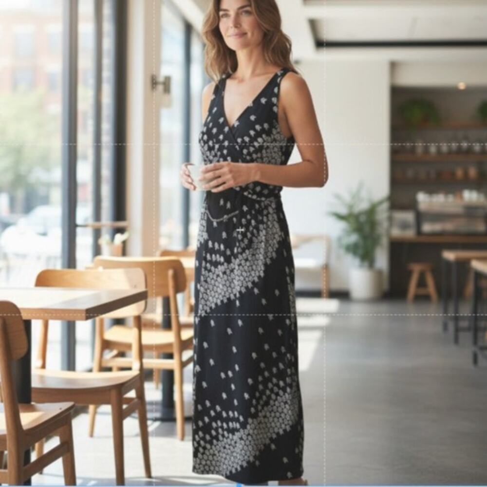 White House Black Market Sleeveless Matte Jersey Maxi Dress 6 Black White